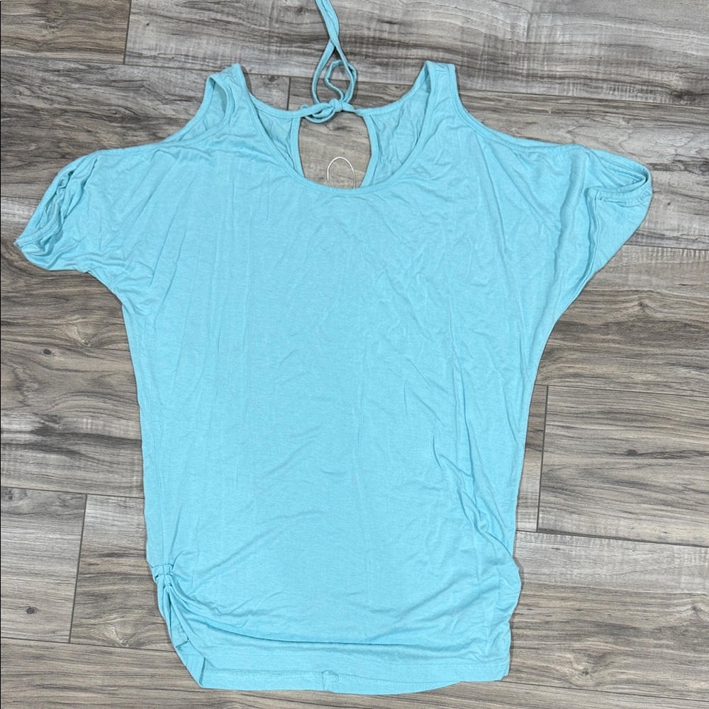 Light Blue Women's Cold Shoulder Top